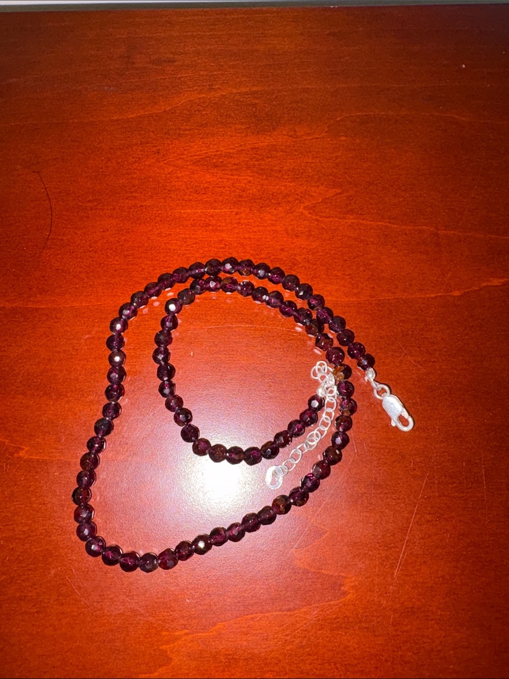 1990’s Sterling Silver and Garnet Bead Necklace Adj. 16” to 18”